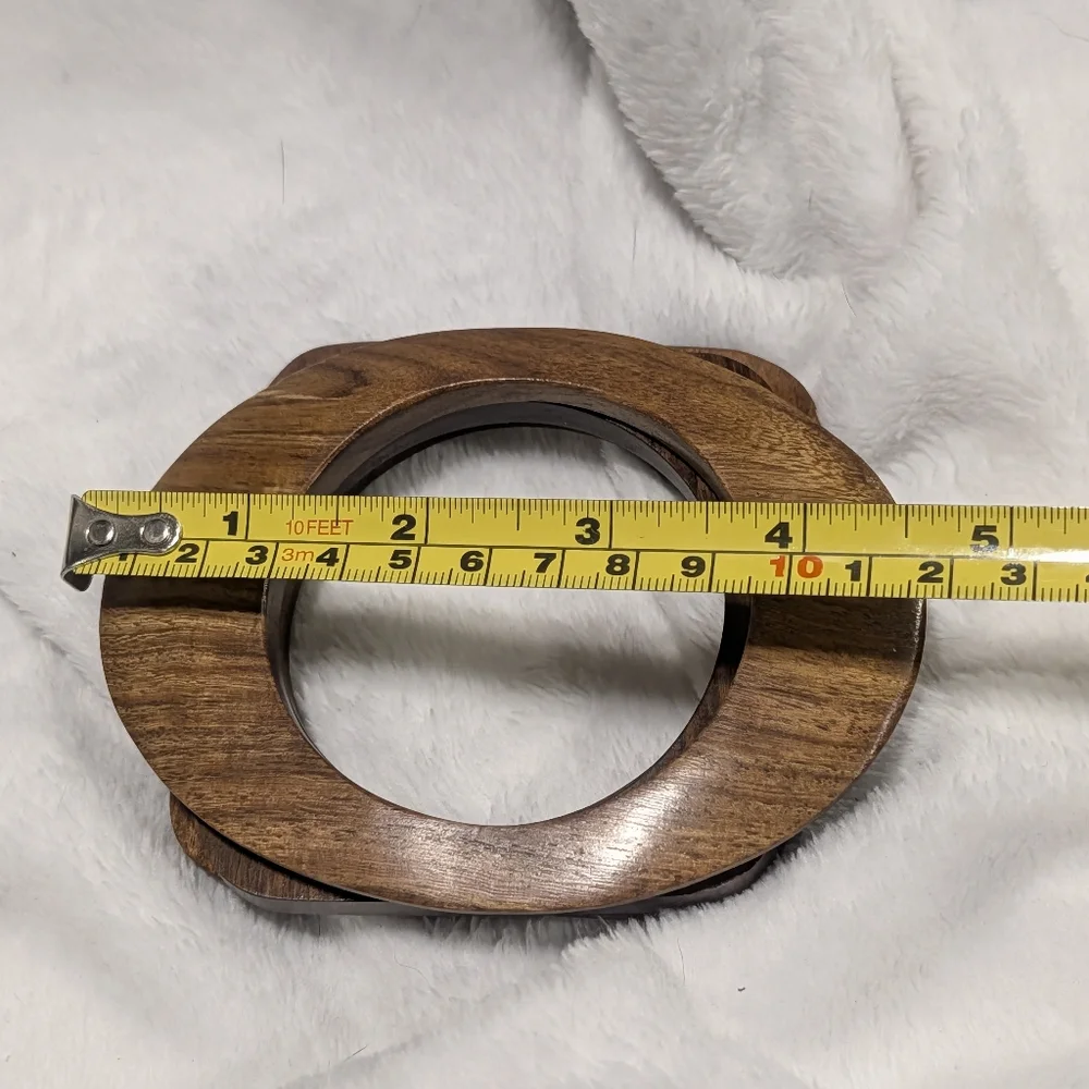 Earthy Boho Mid Century Style Stackable Wooden Bangle Bracelet Trio - Picture 4 of 5